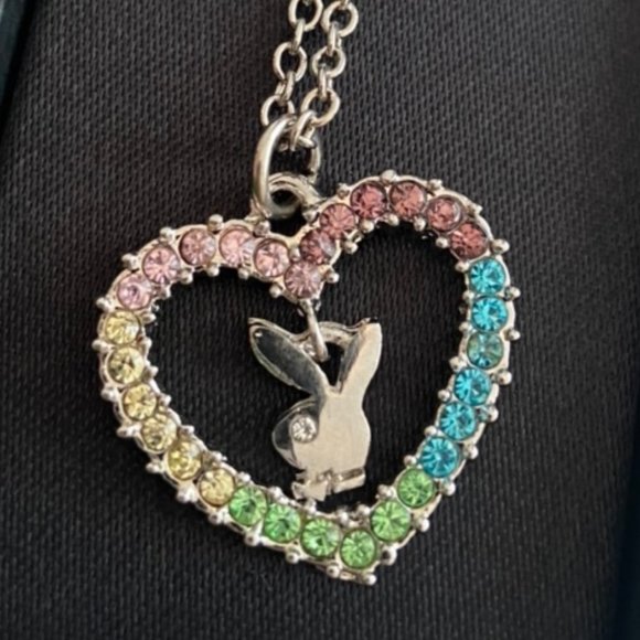 Playboy Necklace Crystal Rainbow Heart Bunny Charm - Picture 9 of 15